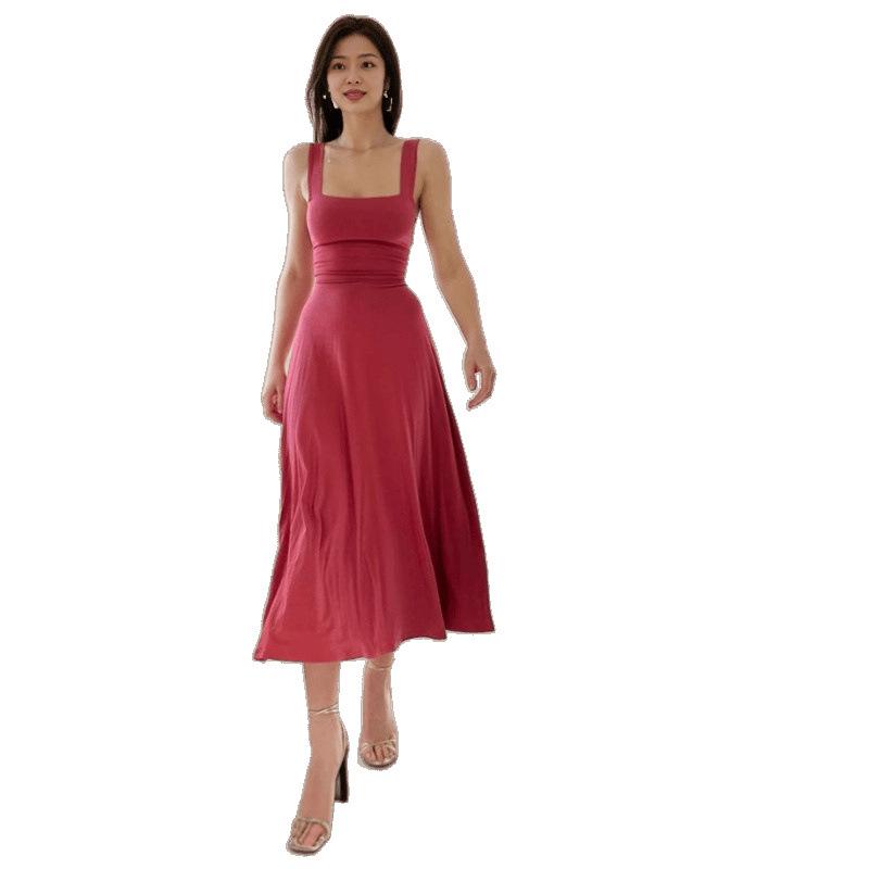 European & American Women's Summer Dress with Thick Straps and Slim Fit Waist