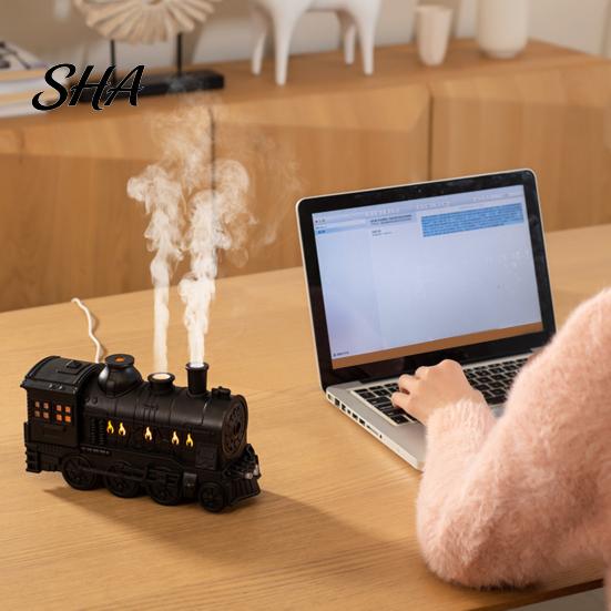 Dual Mode Mist Diffuser for Yoga Vintage Steam Train Aroma Diffuser, 300ml Ultrasonic Cool Humidifier with Decorative Air Christmas Gift LED