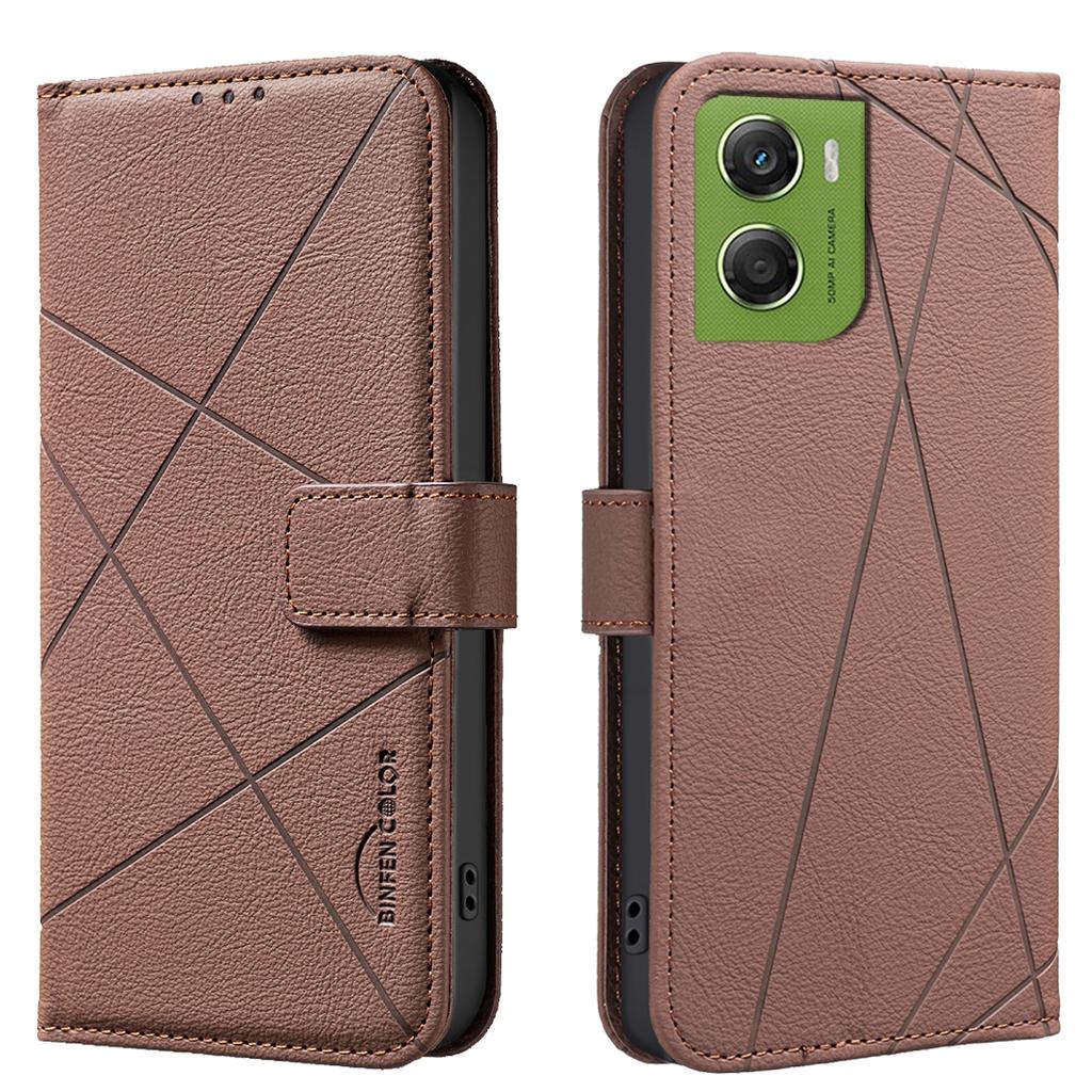 For Motorola Moto G06 4G Case BINFEN COLOR BF35 Geometry Imprinted Leather Phone Cover RFID Blocking Wallet Stand