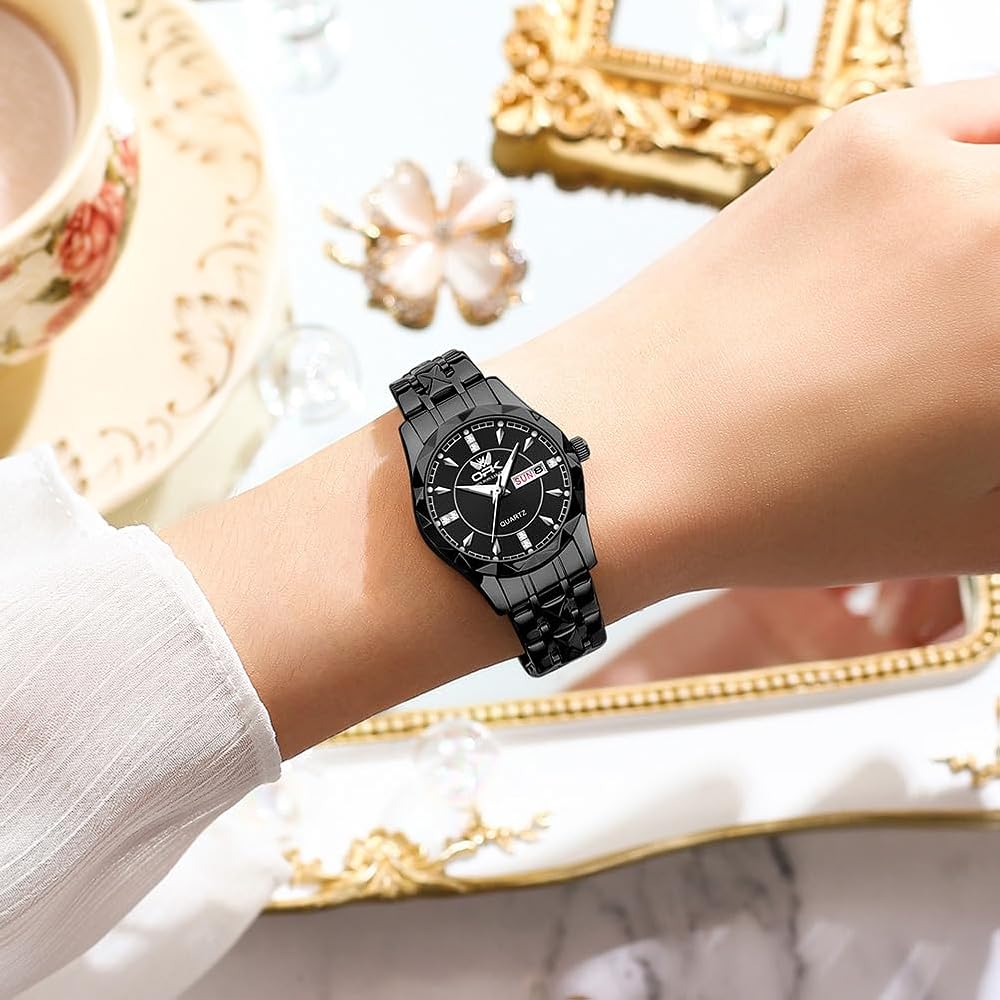 OPK Women's Quartz Analog Watch Simple Lightweight Classic Waterproof Black Full Black