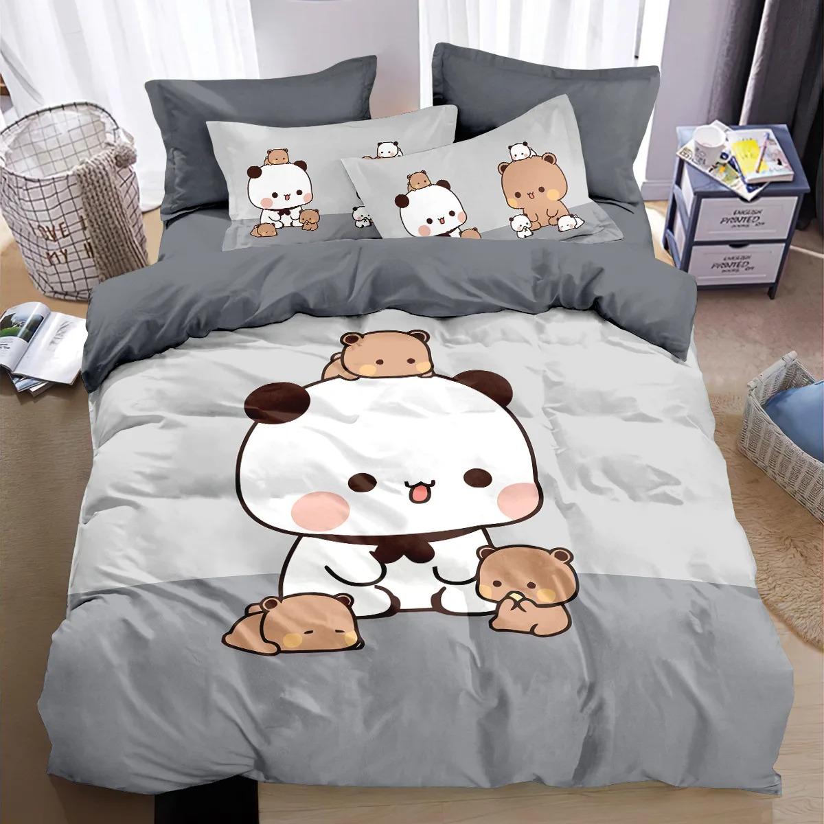 Jolie housse de couette et taie d'oreiller bubu, parure de lit 2/3 pièces, décoration de chambre d'enfant de dessin animé, cadeau pour garçons et filles 135×200cm