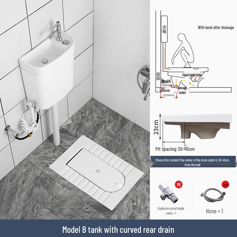 Compact Ceramic Squat Toilet with Flip Lid and Cover Plate