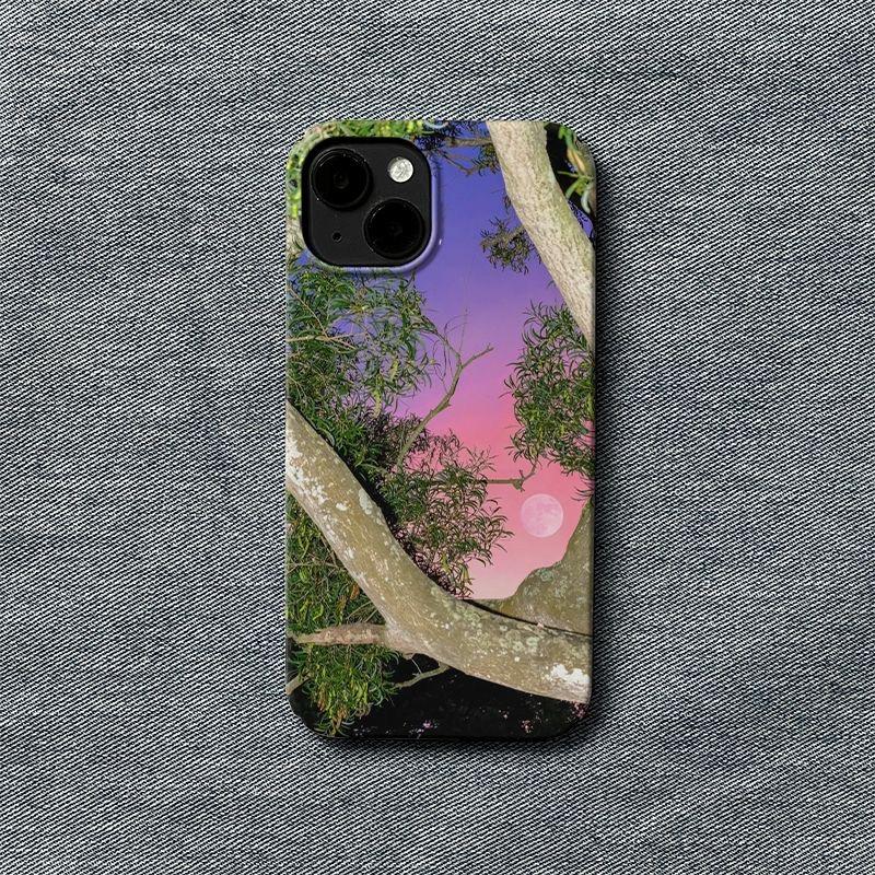 

Dreamy Sunset Tree Pink-Purple Sky & Moon Scene Nature Phone Case for iPhone 17 16 15 14 11 12 13 Pro Max Air Plus Back Cover iPhone 12 Pro
