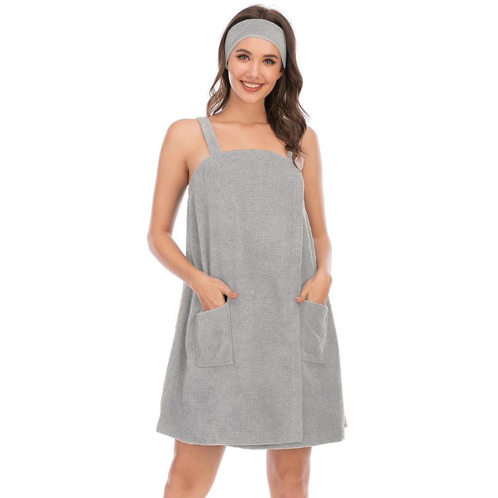 Parlak Geyik Kadın Terry Spa Banyo Sarma Havlusu Robe Askılı Hızlı Kuru Havlu Kumaş Velcro Elastik Duş Bornoz Kafa Bandı ile Yumuşak Spor Salonu Havuz Örtüsü