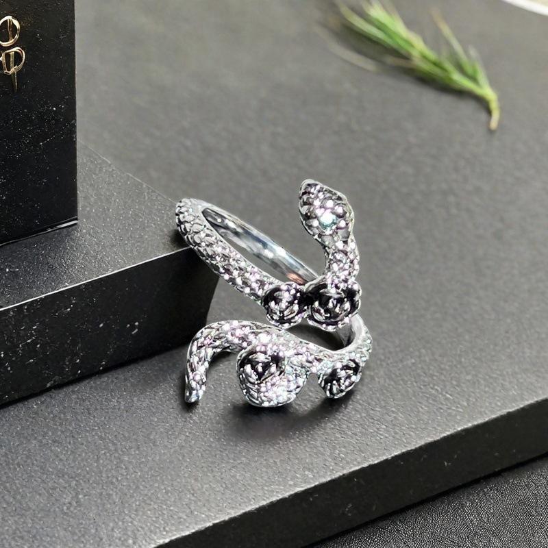 Green-Eyed Zircon Small Snake Dripping Oil Rose Open Ring Retro Three-Dimensional Winding Snake Niche Personality Ring Adjustable opening