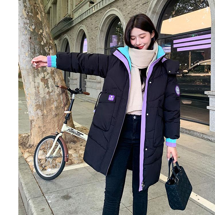 

Новый стиль, свободная хлопковая куртка с капюшоном, женское зимнее утолщенное лоскутное пальто M чёрный