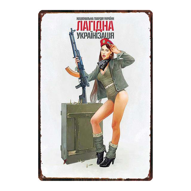 Vintage Russian Metal Plaque Pin Up Sexy Girl Tin Sign Pub Club Bar Cafe Shop Home Wall Art Decor Metal Plate Iron Painting