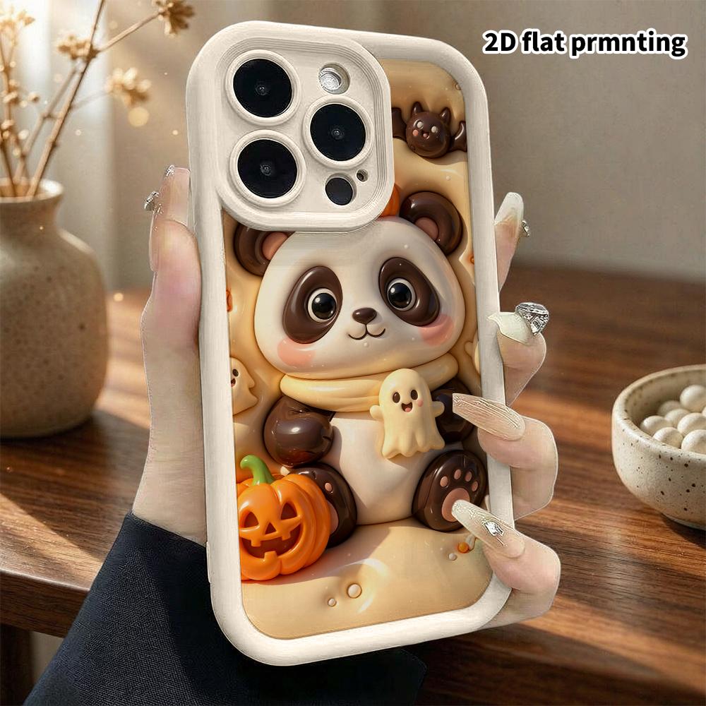 Phone case: 2D flat, suitable for iPhone 18 17 16 15 14 13 Pro protective case, Halloween panda, perfect Christmas and Halloween holiday gift