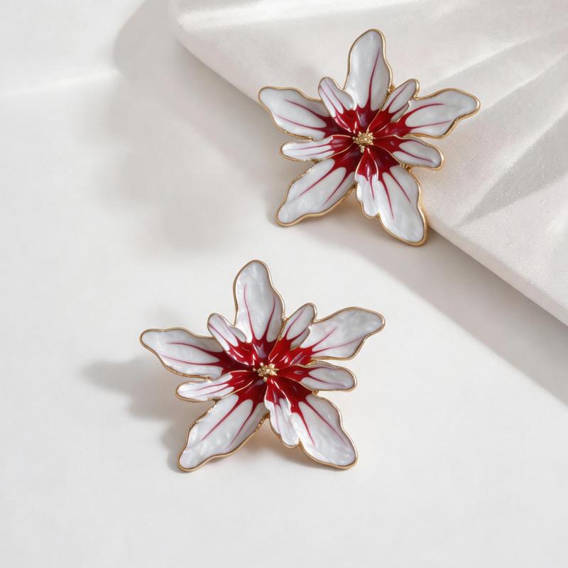 Europe and America Large Drip Oil Flower Stud Earrings for Women Luxury Floral Irregular Personality Earrings Vacation Jewelry