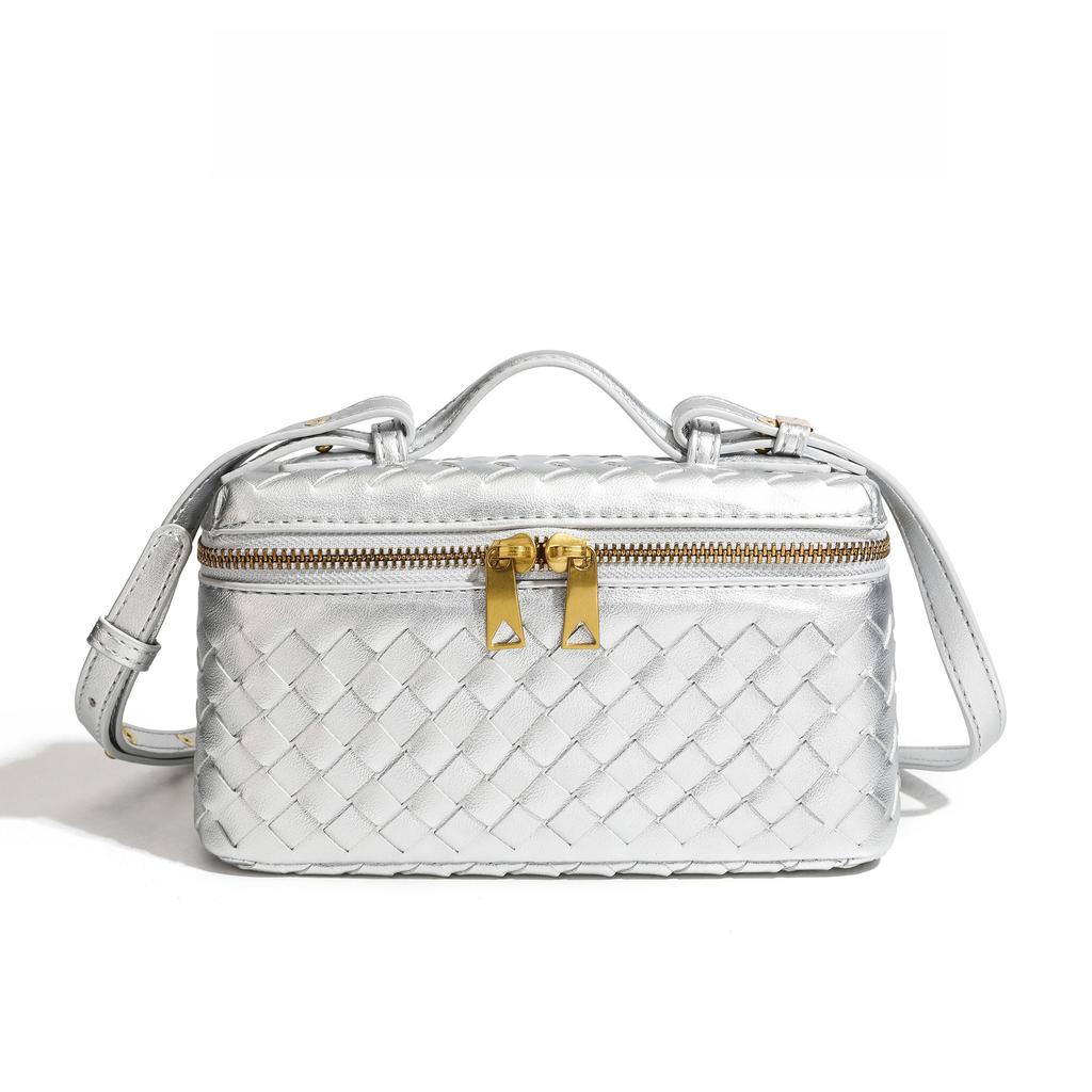 Handmade Woven Box Bag Fashion Handheld Makeup Clutch Shoulder Crossbody Purse for Women KTB