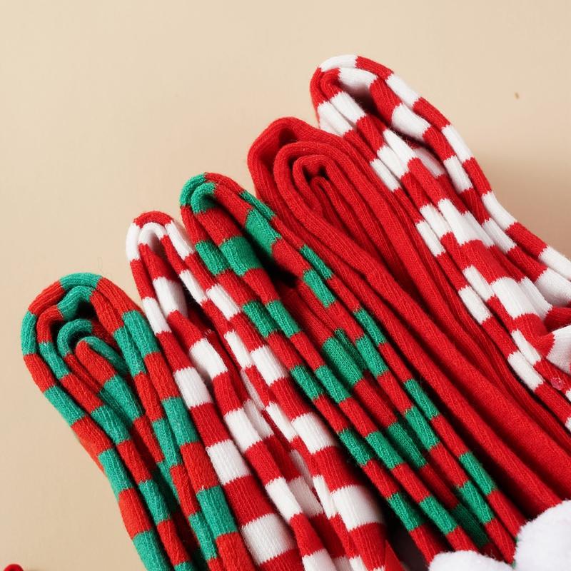 Calcetines navideños de algodón verde y rojo a rayas por encima de la rodilla con lazo, largos, 70 cm