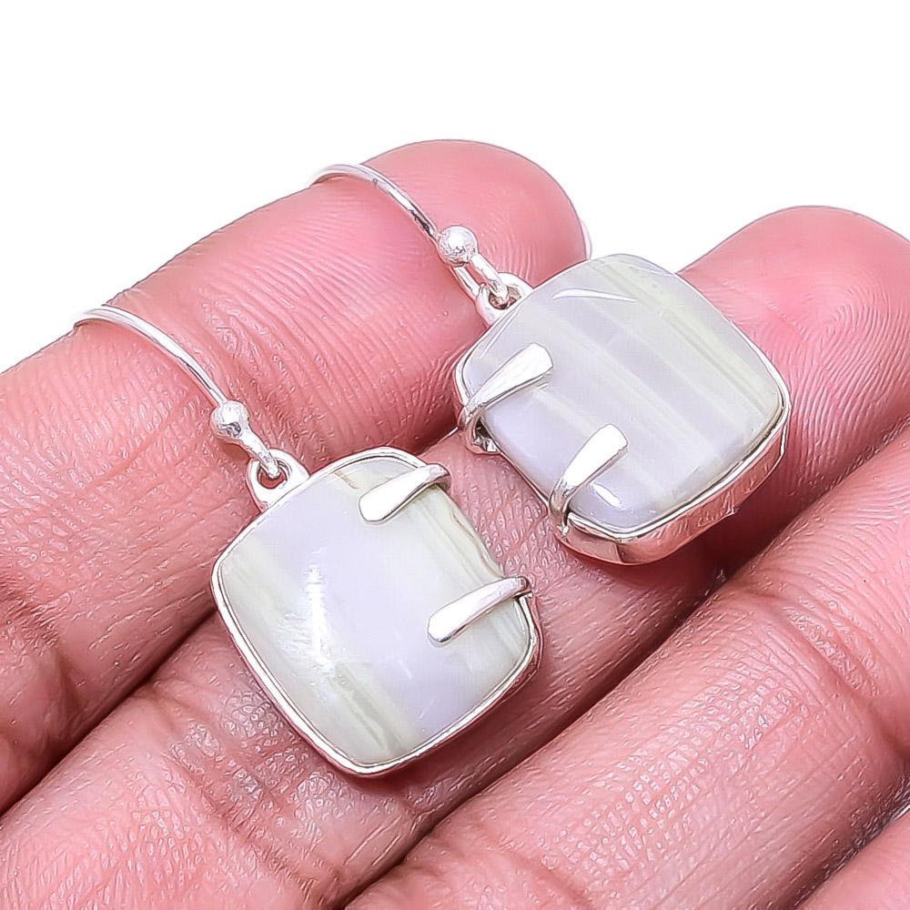 

Natural Serpentine -Russia Handmade 925 Sterling Silver Earring 1.25 E51