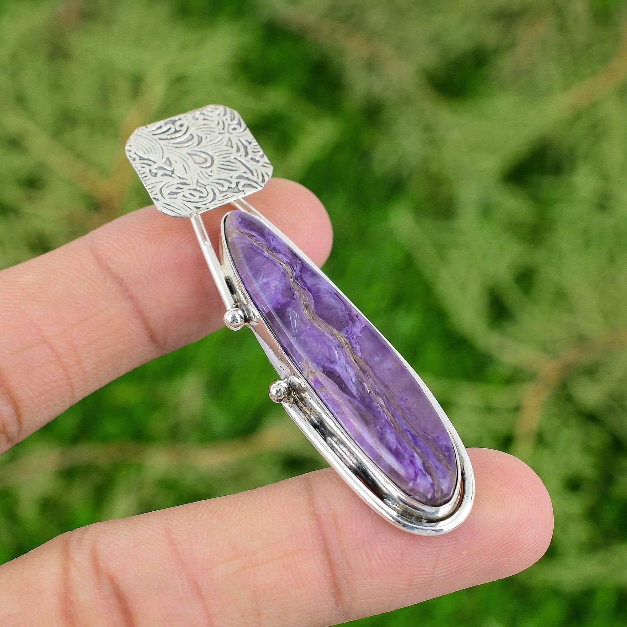

Daughters Day Sale Natural Russian Charoite Sterling Silver Bezel Sister Pendant