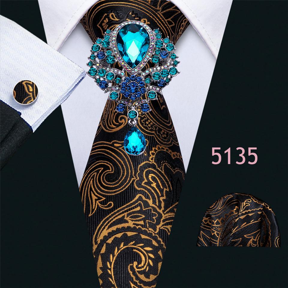 Barry.Wang Herren Luxus Krawatten mit Brosche Einstecktuch Manschettenknöpfe Paisley Seide Krawatte Gewebt Hochzeit Set