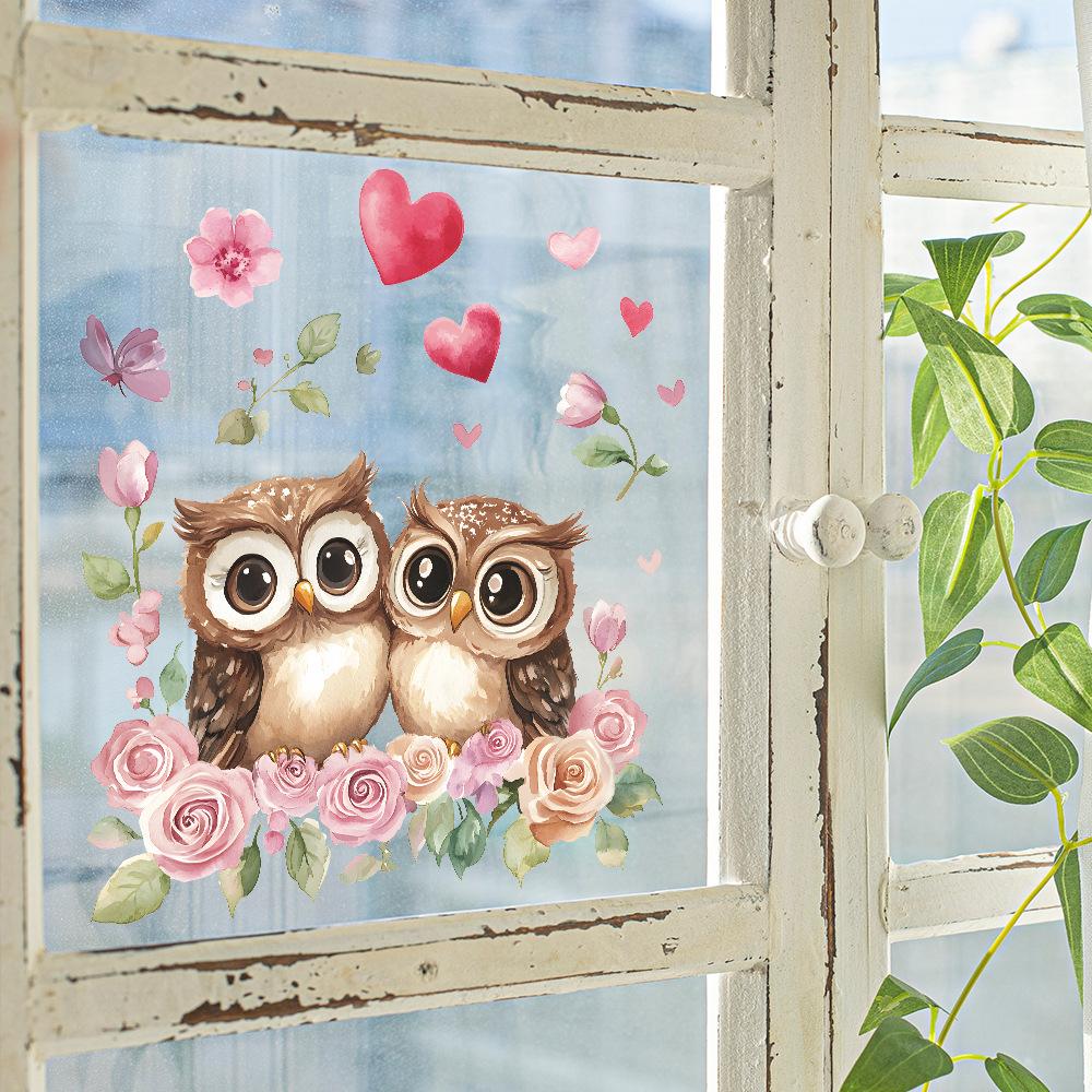 Valentine's Day Cat-headed Eagle Couple Love Balcony Glass Window Home Background Beautification Window Stickers