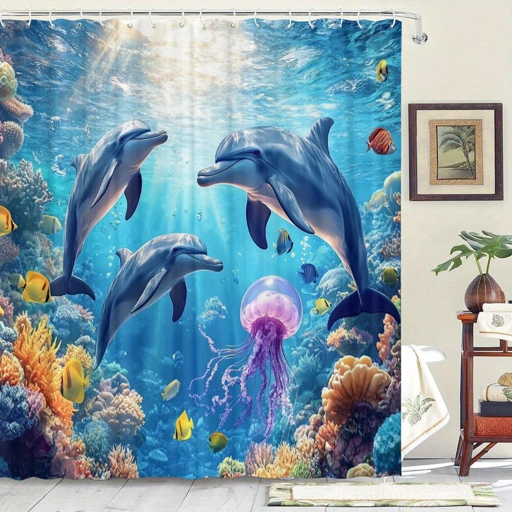

Attractive Dolphin Pattern Washable Dirt-Resistant Shower Curtain Shower Head Waterproof Polyester Bath Curtain For Home Decor 90x180CM