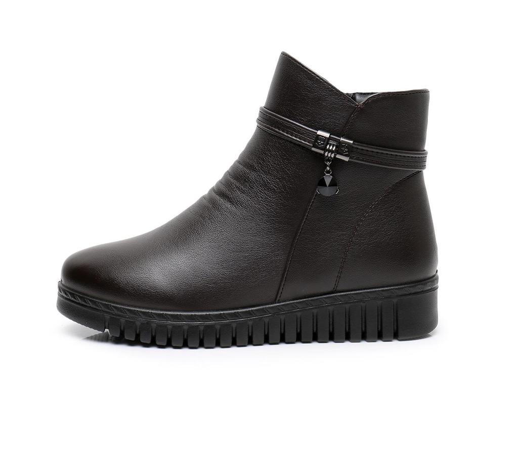 Damen-Winterschuhe aus Baumwolle mit flachem Absatz – warme, rutschfeste Stiefel für mittleres und älteres Alter, Größen 41–42.