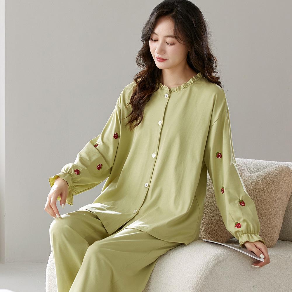 

Женский хлопковый комплект с длинным рукавом и брюками - Повседневная домашняя одежда для всех возрастов XL (Height 165-170, Weight 120-140) желто-зеленый