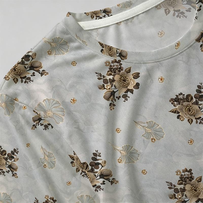 Women's Floral Short Sleeve Tee Basic Versatile Soft Casual Top for Daily Shopping & Outings