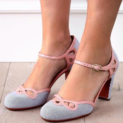 Fashion Women High Heels Fashion Summer Square Heel Buckle Strap Round Toe Women Shoes Casual Party Wedding Ladies Plus Size Pumps