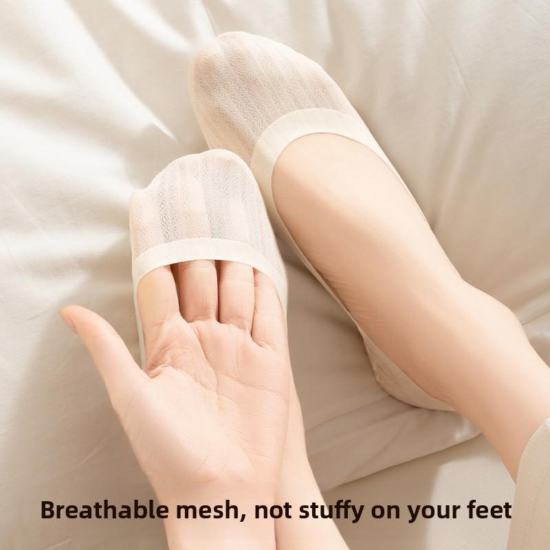 5 Pairs of Boat Socks for Women Summer Mesh Ultra-thin Shallow Mouth Invisible Socks for Women Silicone Non-slip with Socks