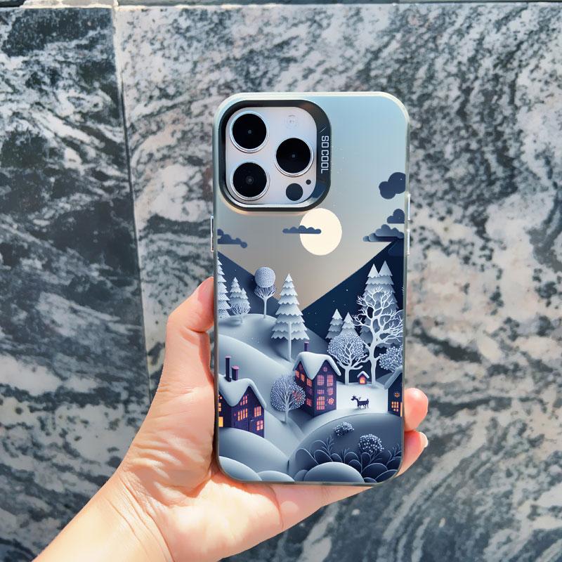 Snowy Mountain Landscape Christmas Phone Case for iPhone 14 13 12 Mini 11 Pro Max 16 15 Pro Max 14 Plus Shockproof Laser Covers
