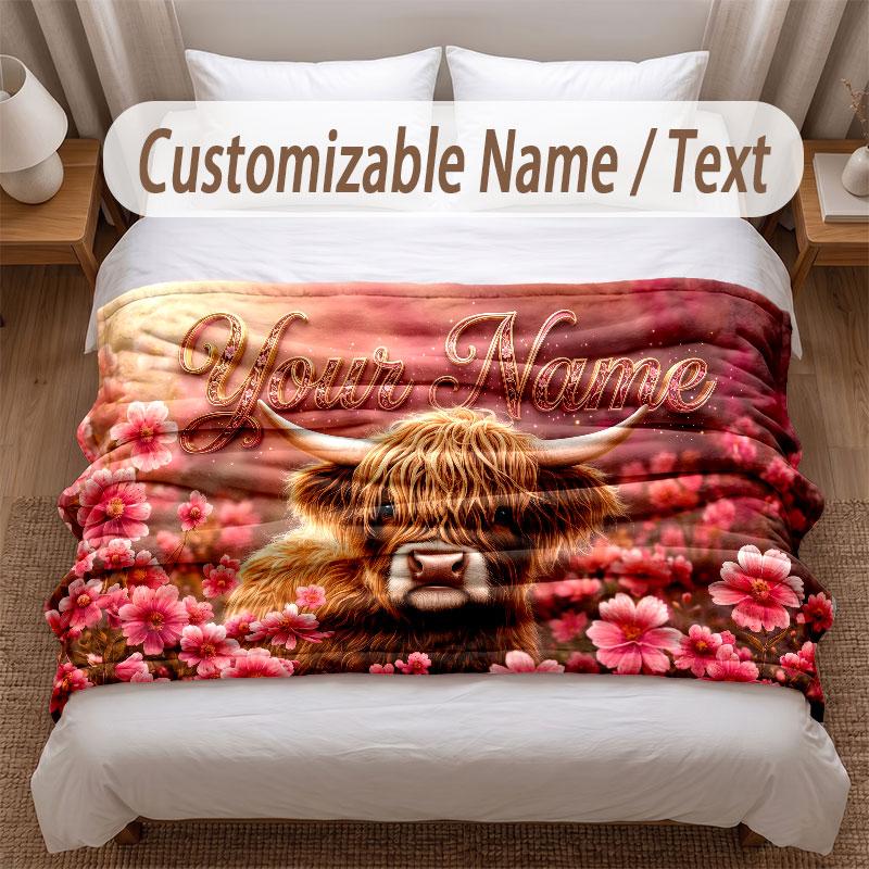 Floral Garden Theme Soft Blanket Personalized Custom Name Text Print Warm Blanket Home Sofa Bedroom Decor