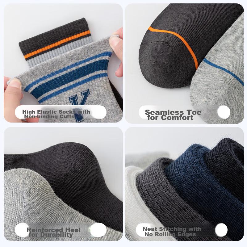 MIIOW 5 Pairs of Men's Socks, Summer Jacquard Mid-Calf Socks, Striped Letter Fashion Cotton Socks, Men's Athletic Long Socks