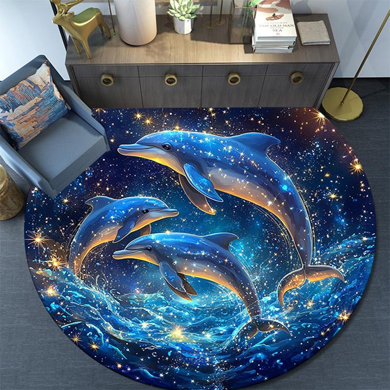 Dolphins Round Area Rug,Carpet Rug for Living Room Bedroom Sofa Playroom Decor,Non-slip Floor Mat