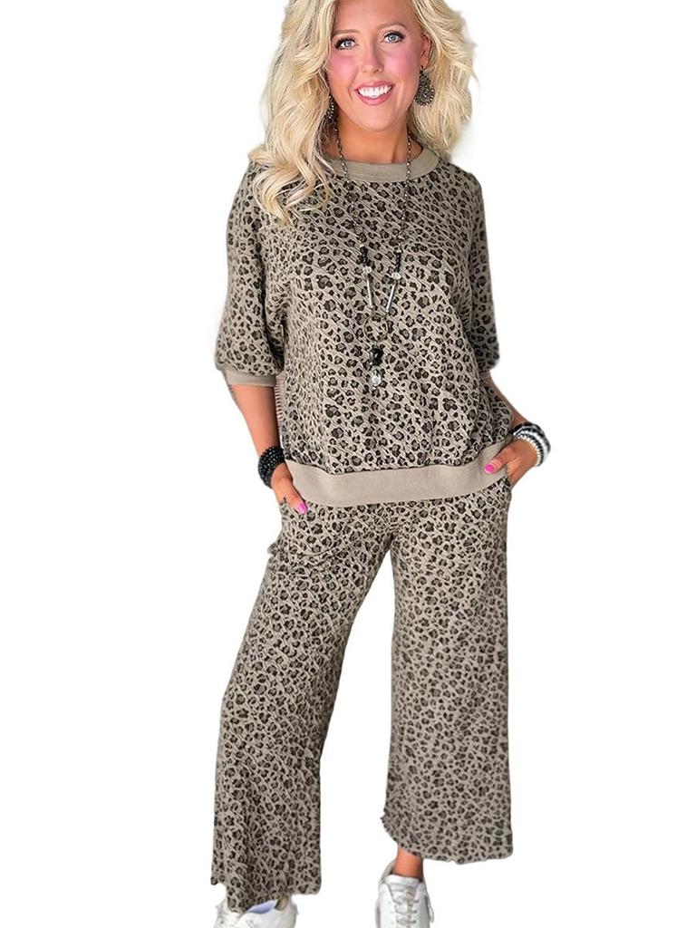 2025 Winter Women's Leopard Print Casual Two-Piece Suit Set: Trendy European-American Fashion