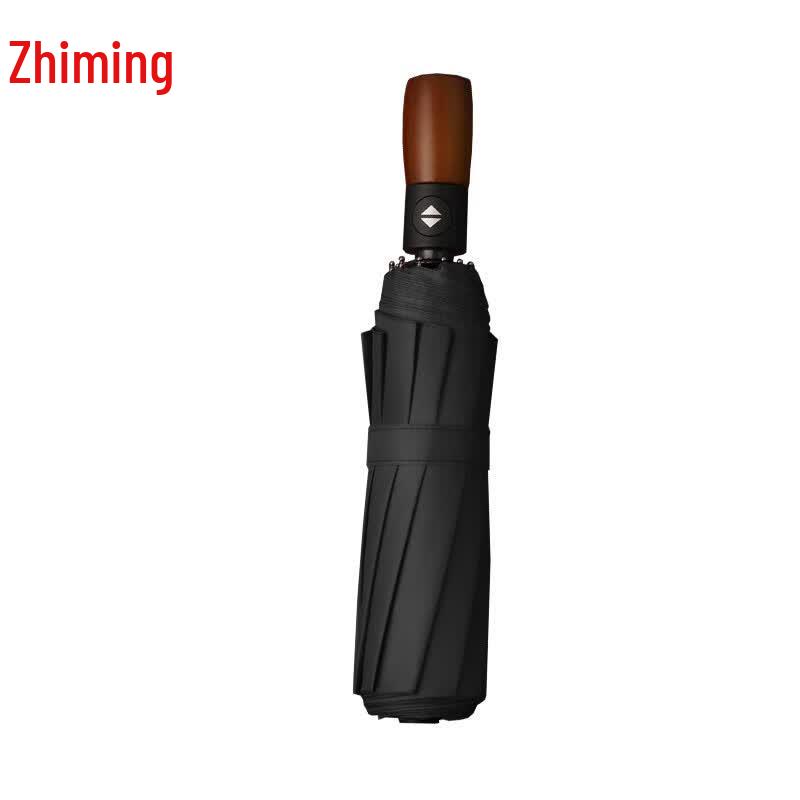 Zhiming 10-Rib Wooden Handle Automatic Folding Umbrella