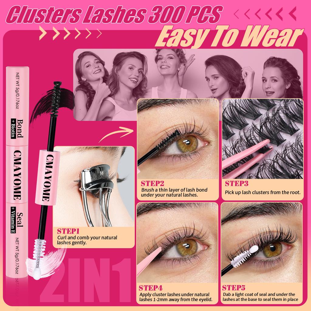 DIY Segmentierte Cluster-Wimpern D-Schwung Gemischtes Pack 300 Cluster Große Kapazität Natürliche Dichte Wimpern