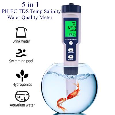5-in-1 EC TDS Wasserqualitätsprüfer Salzgehalt Temperatur pH-Meter für Lebensmittel Getränke Salzgehalt Aquarium Meerwasser ATC Messgerät
