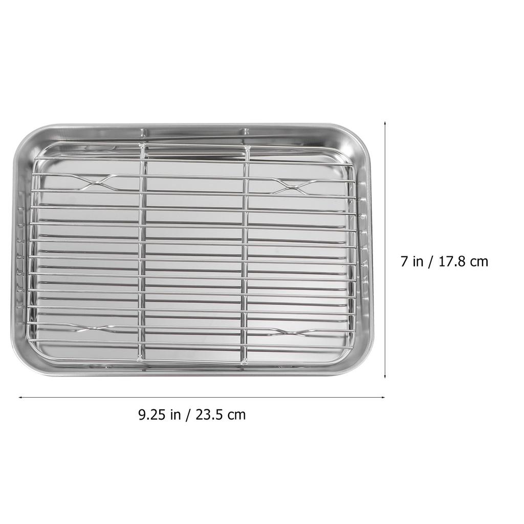 2 Pieces Baking Sheet Set Stainless Steel Rectangular Heavy Duty Mirror Finish Dishwasher Safe Cooling Rack Oil Drip Tray Baking
