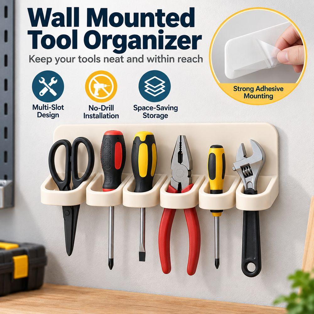 No-Drill Wall Mounted Tool Holder Self Adhesive Tool Organizer Tool Storage Rack Hardware Storage