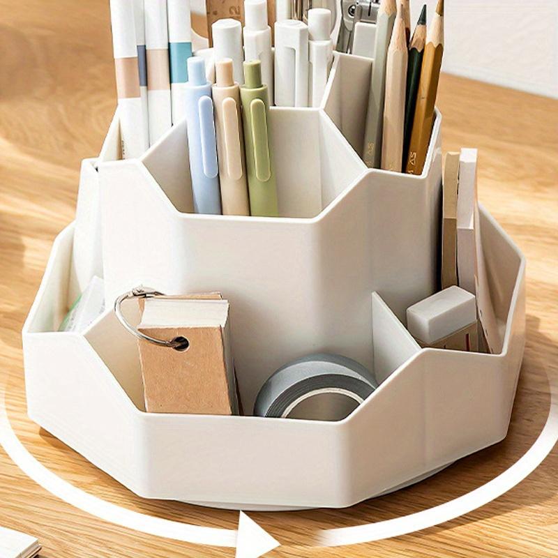 1pc Large Capacity Multi-Compartment Pen Holder and Makeup Brush Organizer for Desk and Home Office with Desktop Cosmetic Storage Box and Art Supply
