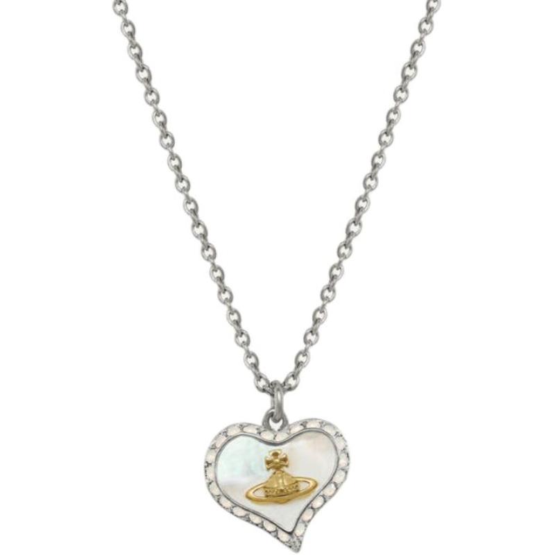 Vivienne Westwood Heart-shaped design brass necklace men s and women s couple style silver 63020103-02P556-necklace серебряный