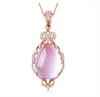 Silver-Plated Fairy Necklace: Pink Crystal & Hibiscus Stone Pendant On Rose Gold Clavicle Chain, Perfect Gift for Women