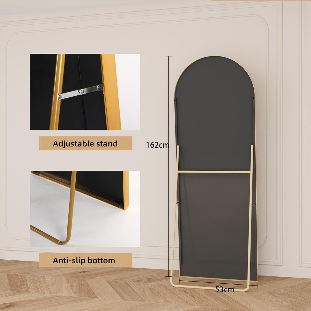 Tempered glass makeup mirror with aluminum alloy frame arch shaped 1620 * 530mm gold color