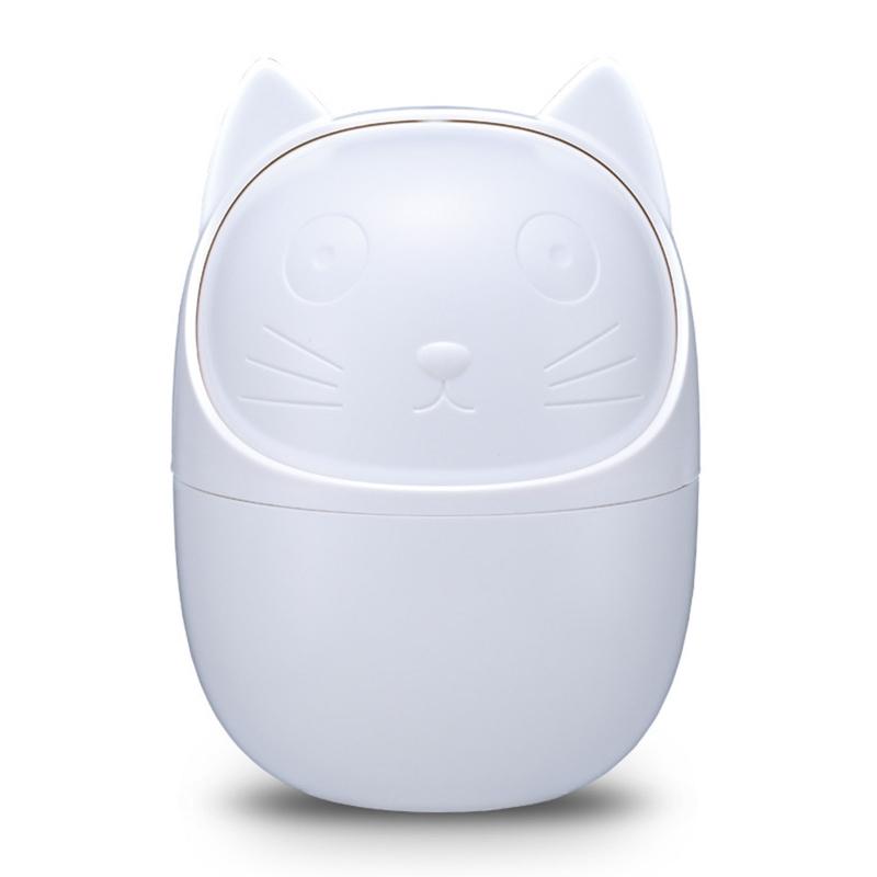 

Настольный мини-мусорный контейнер для хранения, мультяшный для кота, небольшой мусорный бак с вращающейся крышкой, бумажные отходы, дропшиппинг белый