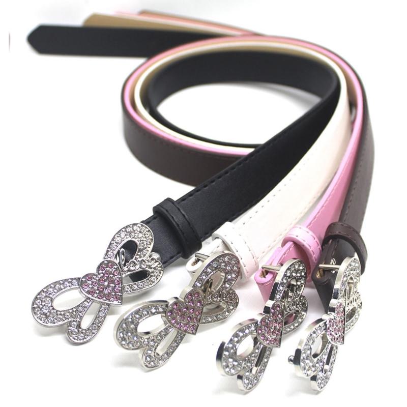 Shinning Rhinestone Waist Belts with Heart&Butterfly Buckle for Rock Fan Adjust Belt for Teens Female Jeans Skirt
