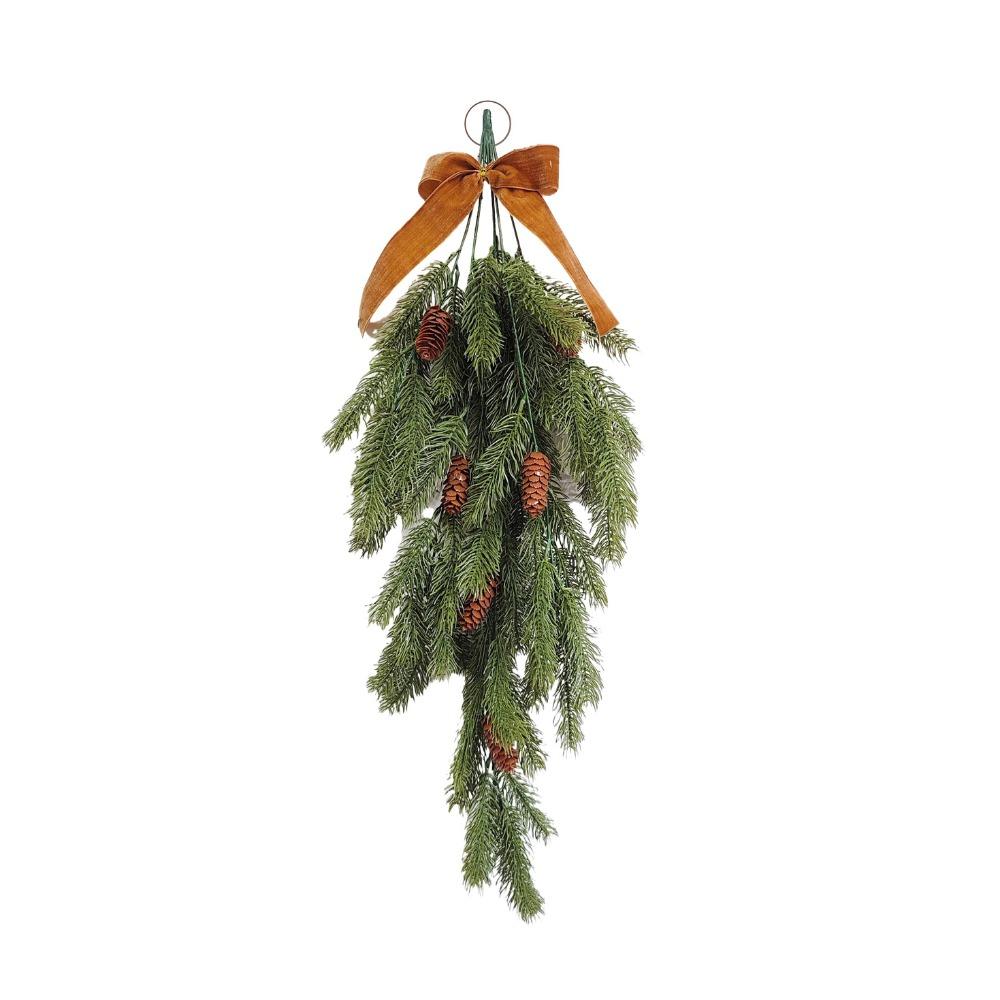 Künstlicher Weihnachts-Tannennadel-Girlande mit künstlichen Kiefernzapfen und Beeren Tränenform Hängende Ranke Tannennadelzweige Simuliert