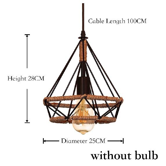 Vintage Industrial Pendant Light Retro Iron Lamp Russia Loft Cage Diamond Shape Hemp Rope Light for Dining Living Room House