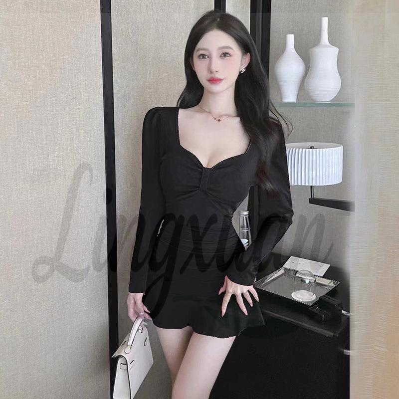 

Elegant V-Neck Bodycon Mini Dress for Nightclub or Spa Work Small чёрный