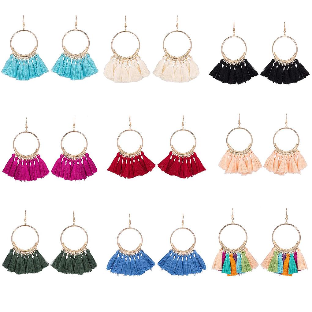 Colorful Round Hoop Allergy Free Earring Bohemia Style Colorful Thread Tassel Pendants Earring