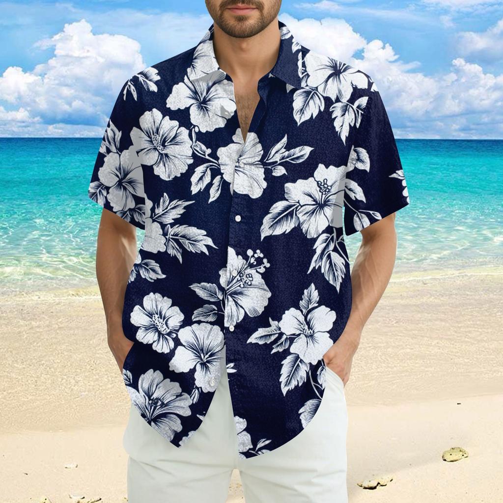 Men's Fashion Casual Loose Hawaiian Print Short-sleeved Shirt