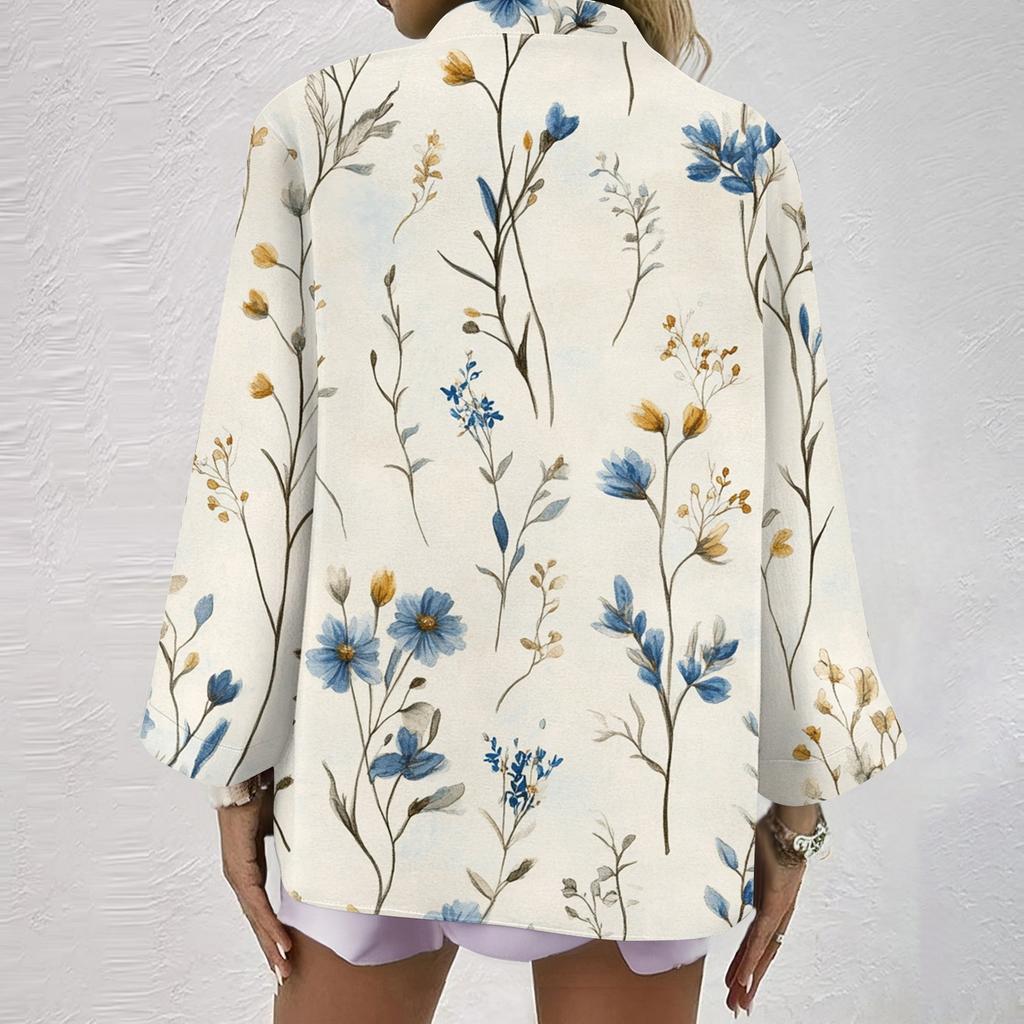 Women's Fashionable And Casual Shirt Long Sleeve V-neck Button Printed Blouse Top