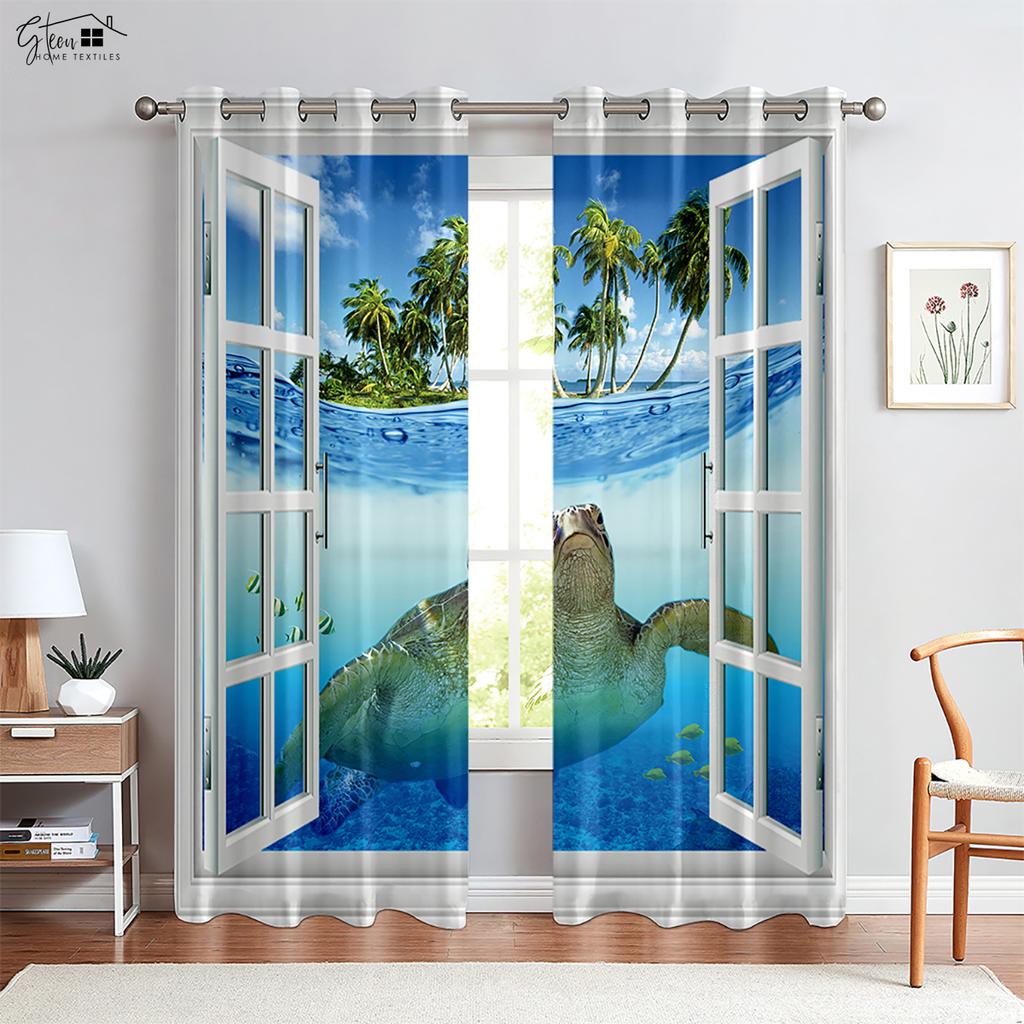 3D Drapes Ideal for Seaside Landscape Outside The Windowpane , Suitable Ideal for Livingroom Space , Bedchamber And Guest SpaceDecorativeDrapes