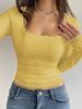Sexy U-Neck Lace Bow Slim Fit Long Sleeve Y2K T-Shirt for Spring & Autumn