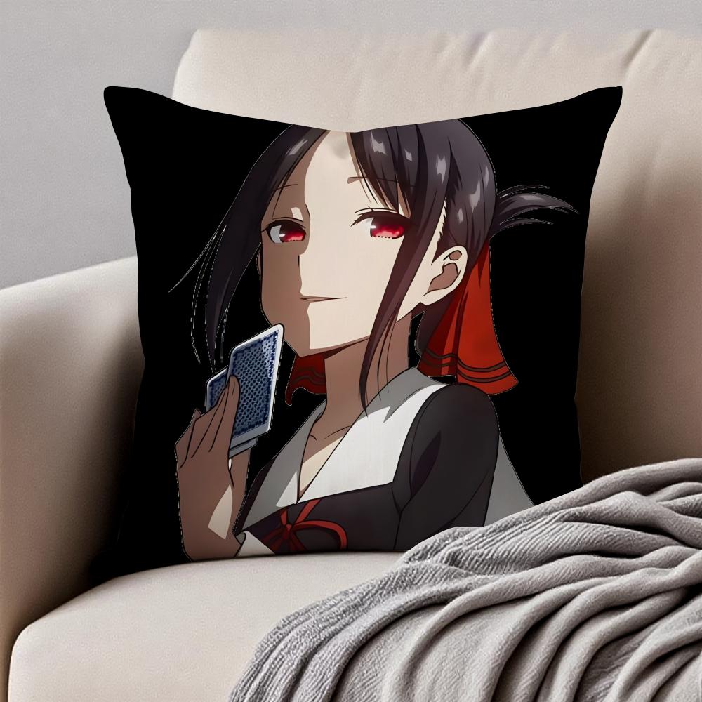 Cute Romance Anime KKaguyasama Love Is War Cushion Cover Pillowcase Antidustmite Invisible Zipper Short Plush Sofa Cushion